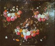 Jan Van Kessel Garland of Flowers with the Holy Family painting